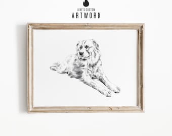 Individuelle Hunde Portrait Wandkunst - Personalisierte Haustier Skizze Zeichnung vom Foto - Handgezeichnete Welpe Kunstwerk - Haustier Gedenkgeschenk