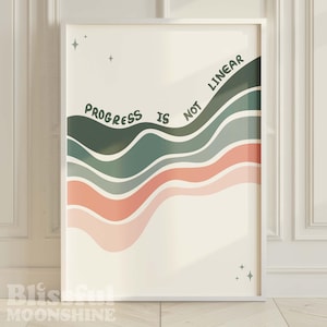 Impression Le progrès n&#39;est pas linéaire, affiche de motivation bureau à domicile, état d&#39;esprit de croissance, décoration rétro apaisante, art mural positif, enseigne de bureau de thérapie,