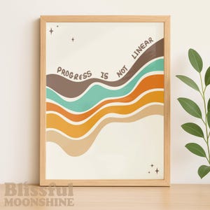 Impression Le progrès n&#39;est pas linéaire, affiche de motivation bureau à domicile, état d&#39;esprit de croissance, décoration rétro apaisante, art mural positif, enseigne de bureau de thérapie,