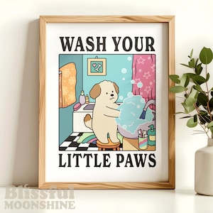 Lámina de baño para perros: Lava tus patitas, decoración retro para el baño de los amantes de los perros
