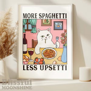 More Spaghetti Less Regretti Cat Print, Retro Diner Poster, Bistro Dining Pasta Posters, Italian Kitchen Cat Fun Decor, Black Cat Kitchen,