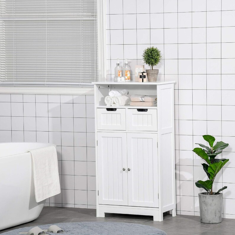 Bathroom White Free Standing Bathroom Storage With 2