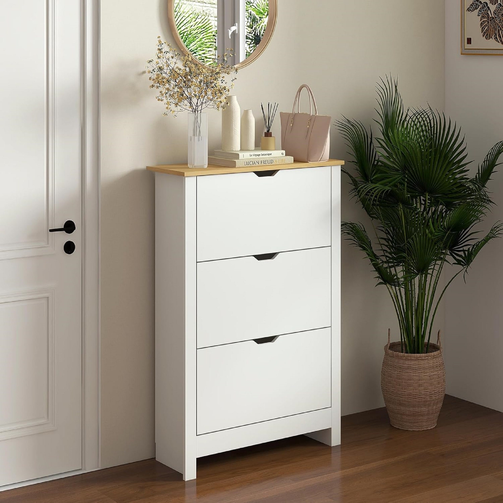 Narrow Shoe Cabinet White Space Saving Shoe Storage Cabinet With 3 Flip Drawers and Adjustable Shelves for 18 Pairs of Shoes for Hallways Etsy UK