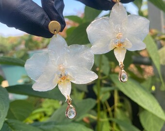 Small White Orchid Stud Earrings, Stainless Steel