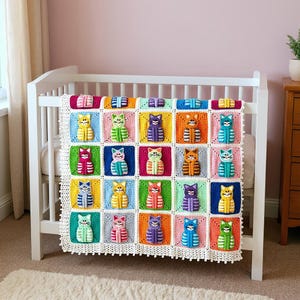 3D Crochet Cat Baby Blanket: Handmade Colorful Kitty Afghan