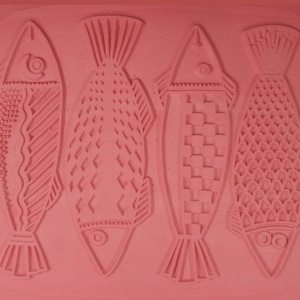 Four Fishes Intaglio Rubber Stamp Sheet: Hand Drawn Design for Clay Impressions