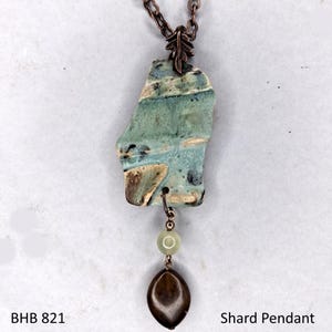 Aqua Rust Pot Shard Pendant Necklace, Reversible, 20" Copper Peanut Chain with  Lobster Claw Closure