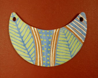 Handmade Colored Earthenware PENDANT, One of a Kind Reversible, Shades of Blue Greens Perfect for an Aromatherapy Necklace