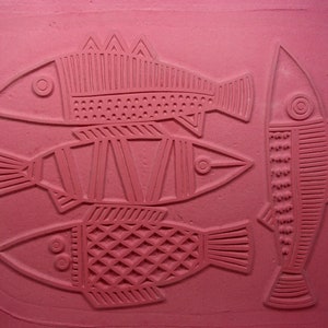 Three Fishes Rubber Stamp: Unmounted Flexible Clay Impression Mat