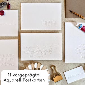 Blanko Weihnachtskarten, Schriftzüge zum selbst gestalten, Weihnachtskarten Set, Aquarellpostkarten, Aquarellpapier, Bastelmaterial