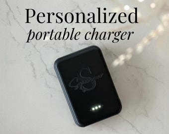 Personalized Portable Charger Custom Power Bank Senior Gift Ideas Tech Gifts for Him and Her Thin Magnetic Portable Charger Engraved Gift