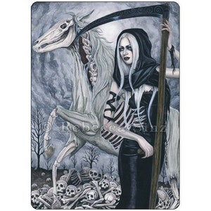 Death ACEO print Four Horsemen of the Apocalypse Skulls Bones Grim Reaper Skeleton Horse Scythe Gothic Fantasy Art Artist Trading Cards ATC image 1