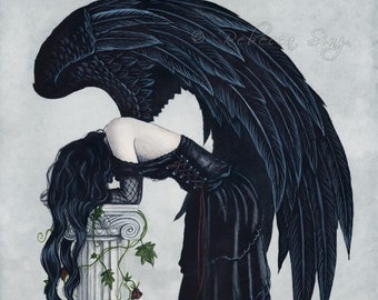 Gothic Fairy Fantasy Art PRINT Victorian Rose Tears Corset Ivy Sad Goth Black