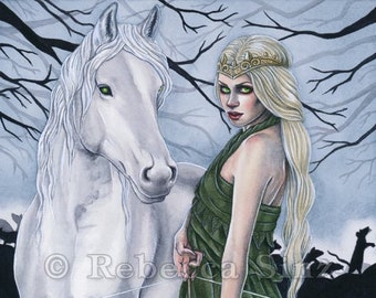 Pestilence PRINT Four Horsemen of the Apocalypse Rats Bow And Arrow Green White Horse Gothic Fantasy Art Blonde Crown Watercolor 4 SIZES