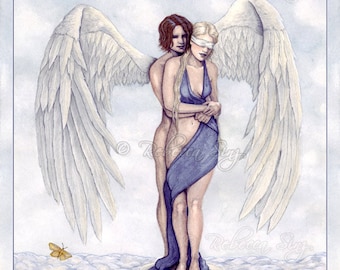 Eros and Psyche PRINT Greek Roman Mythology Myth Romance Love Cupid Wings Watercolor 3 SIZES