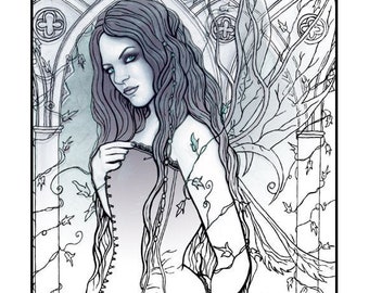 Coloring Page PRINTABLE Gothic Fairy Beautiful Woman Corset Dress Fantasy Art Adult Coloring Instant Digital Download Line Art Printable
