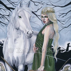 Pestilence PRINT Four Horsemen of the Apocalypse Rats Bow And Arrow Green White Horse Gothic Fantasy Art Blonde Crown Watercolor 4 SIZES