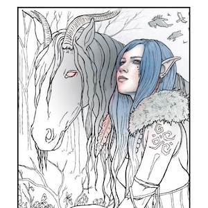 Coloring Page PRINTABLE Gothic Elf Pooka Horse Shapeshifter Tribal Fantasy Art Adult Coloring Instant Digital Download Line Art Printable