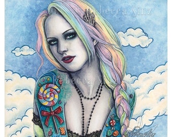 Candy PRINT Sweet Things Series Bubblegoth Goth Tattoos Pastel Goth Gothic Colorful Clouds Portrait 4 SIZES