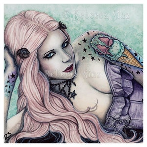 Ice Cream PRINT Sweet Things Series Bubblegoth Goth Tattoos Pastel Goth Gothic Corset Pink Hair Portrait 4 SIZES