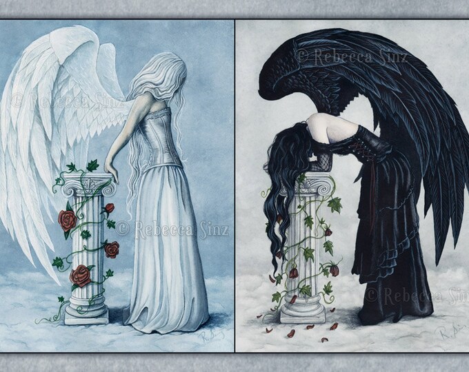 Despair Print Angel Art Gothic Black Wings Sad Emotion Watercolor ...