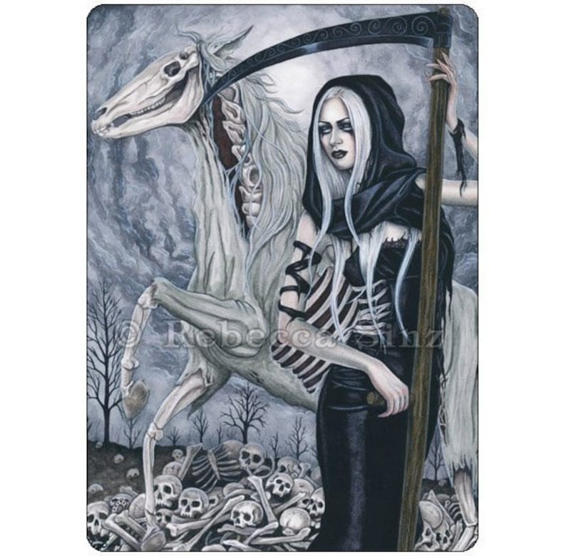 Death ACEO print Four Horsemen of the Apocalypse Skulls Bones Grim Reaper Skeleton Horse Scythe Gothic Fantasy Art Artist Trading Cards ATC image 1