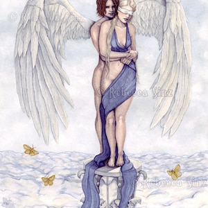 Eros and Psyche ORIGINAL PAINTING Cupid Angel Romance Love Mythology White Angel Wings Clouds Column Watercolor image 1