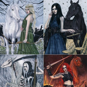 Death ACEO print Four Horsemen of the Apocalypse Skulls Bones Grim Reaper Skeleton Horse Scythe Gothic Fantasy Art Artist Trading Cards ATC image 2