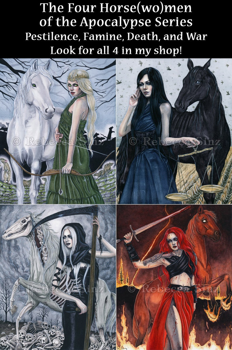 Death ACEO print Four Horsemen of the Apocalypse Skulls Bones Grim Reaper Skeleton Horse Scythe Gothic Fantasy Art Artist Trading Cards ATC image 2