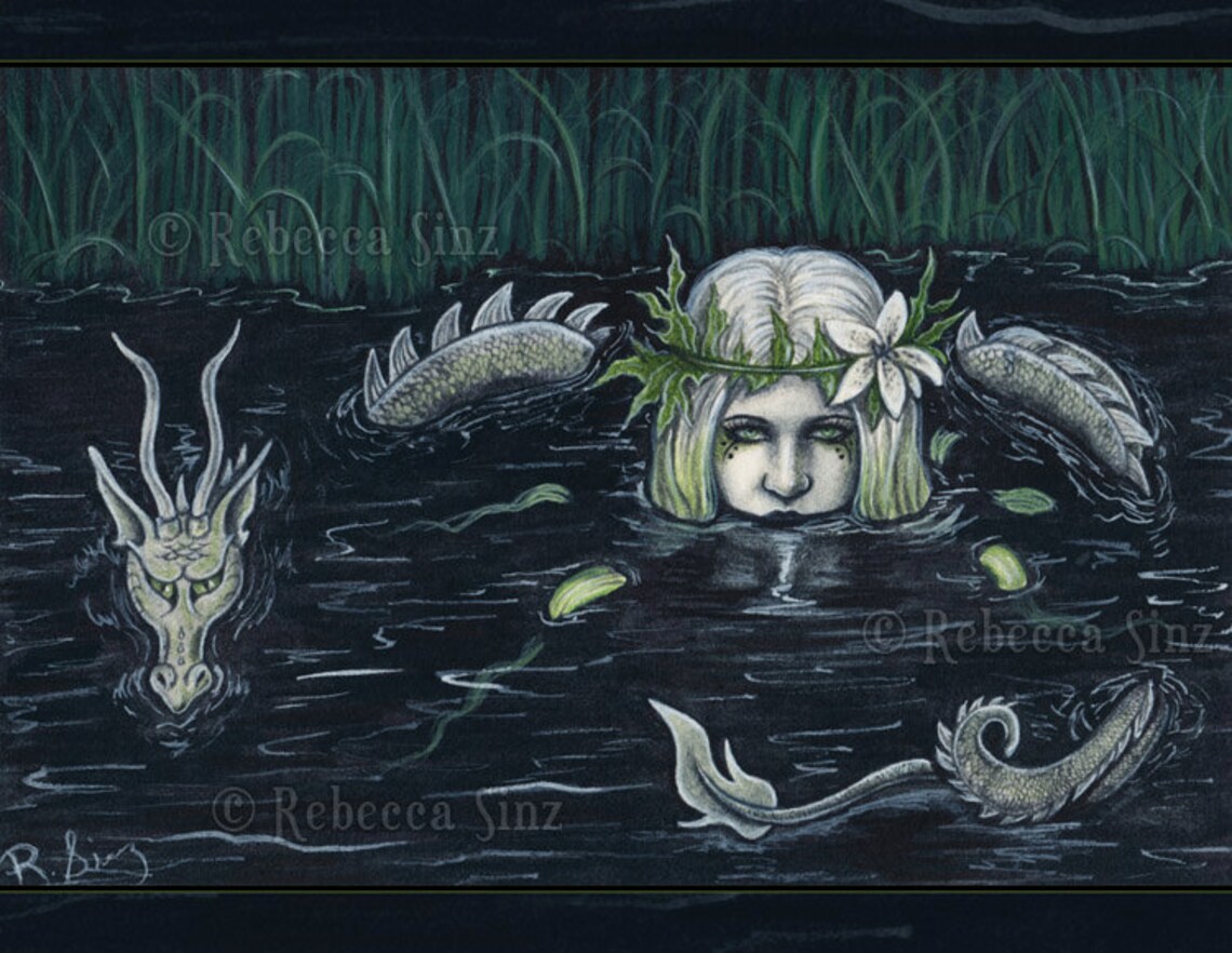 Submerged PRINT Gothic Fantasy MERMAID Nymph Dragon Swamp Etsy