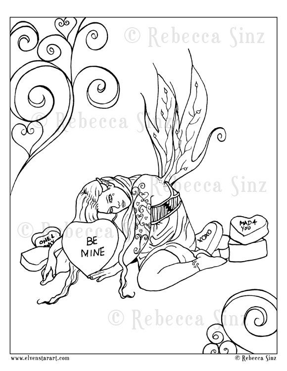 Coloring Page PRINTABLE Valentine's Day Fairy Candy | Etsy
