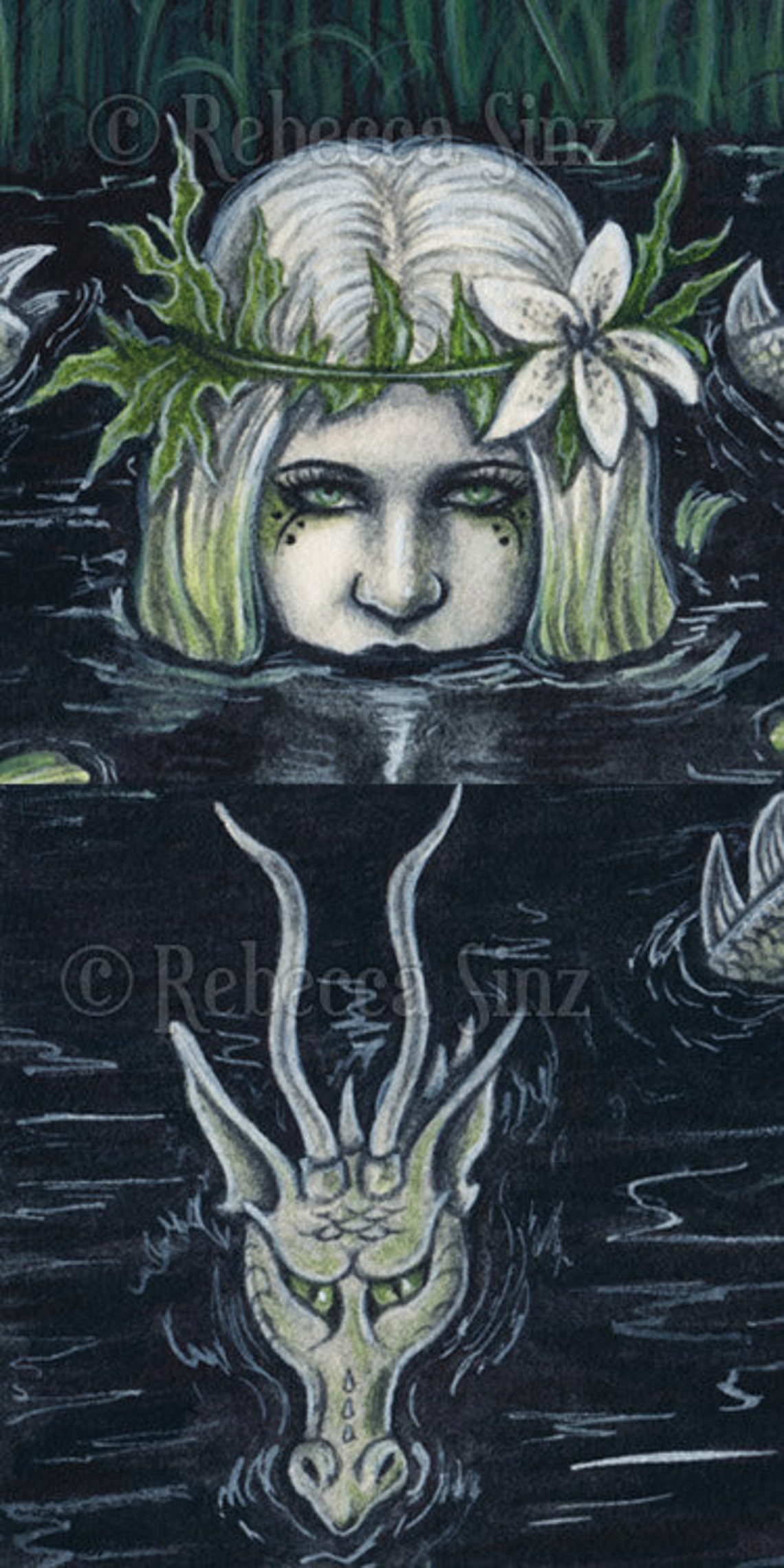 Submerged PRINT Gothic Fantasy MERMAID Nymph Dragon Swamp Etsy