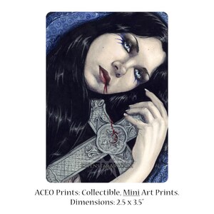 Eternal Sin ACEO Print Artist Trading Cards ATC Fantasy Art Gothic Vampire Cross Blood Blue Portrait Dark