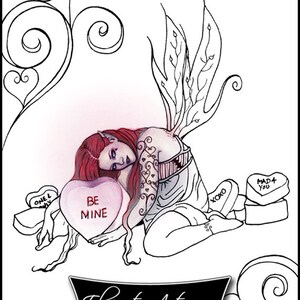 Färbung Seite druckbare Valentinstag Fee Candy Conversation Herzen Instant digitaler Download Erwachsene Färbung Hobby