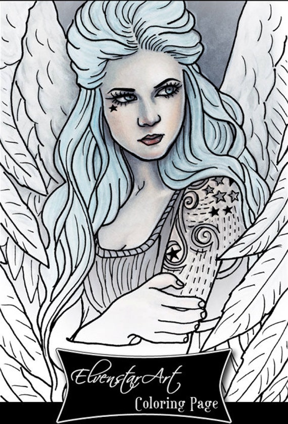 Coloring Page PRINTABLE Angel Tattoos Fantasy Art Etsy