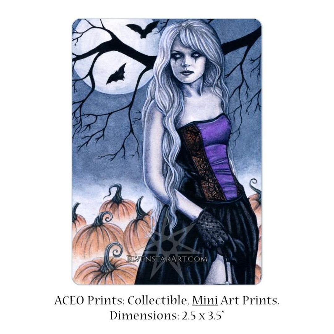 All Hallows' Eve ACEO Print Gothic Halloween Pumpkins Bats Moon Night ...
