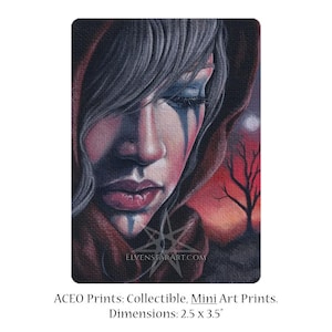 De las cenizas ACEO Impresión Apocalipsis postapocalíptico Atardecer Fuego Páramo Retrato triste Maquillaje Fantasía gótica Tarjetas coleccionables de artistas ATC
