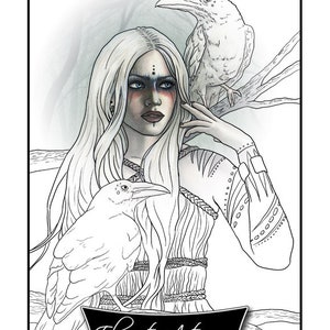 Coloring Page PRINTABLE Gothic Ravens Crows Shaman Tribal Fantasy Art Adult Coloring Instant Digital Download Line Art Printable