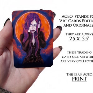 The Night Watch ACEO Print Artist Trading Cards ATC Gothic Fantasy Art Horse Night Woman Crescent Moon Autumn Dark Lantern Witch Elf image 2