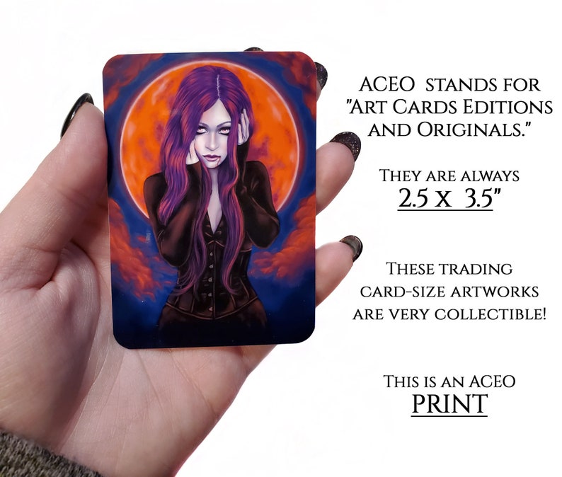 The Night Watch ACEO Print Artist Trading Cards ATC Gothic Fantasy Art Horse Night Woman Crescent Moon Autumn Dark Lantern Witch Elf image 2
