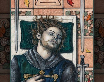 IV of Swords PRINT Tarot Medieval Knight Rest Reflection Sleep Watercolor Portrait Fantasy Art 3 SIZES