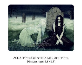 Moonlight Apparition ACEO Print Gothic Ghost Cemetery Artist Trading Cards ATC Fantasy Art Supernatural Paranormal Afterlife Spooky