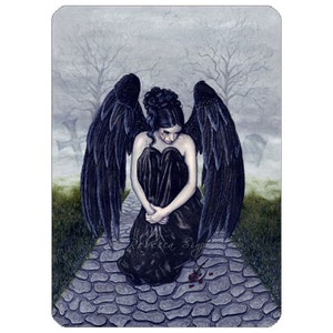 To Bid You Farewell ACEO Print Gothic Angel Sad Rose Fog Mourning Black Wings Artist Trading Cards ATC Fantasy Art image 1