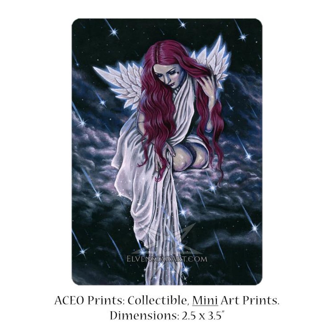 Raining Stars ACEO Print Artist Trading Cards ATC Angel Wings