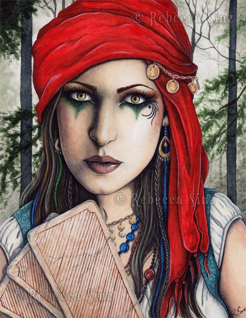 Fortune Teller PRINT Gypsy Fantasy Art Tarot Cards Jewelry Etsy
