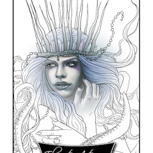 Coloring Page PRINTABLE Gothic Sea Witch Ursula Cecaelia Tentacles Fantasy Art Adult Coloring Instant Digital Download Line Art Printable