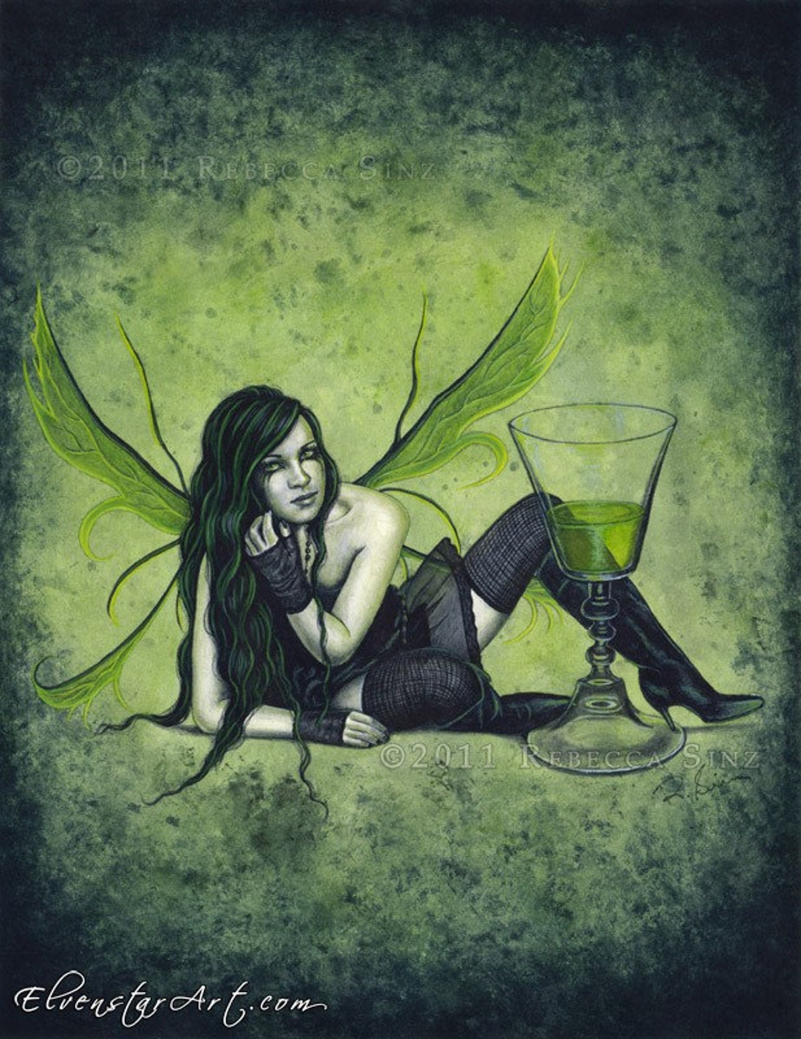 Absinthe PRINT Green Fairy Gothic Fantasy Art Fae Faery Wings Etsy