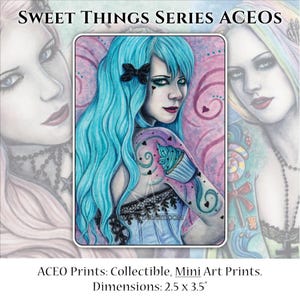 Sweet Things-serie ACEO-afdrukken Bubblegoth Cupcake Snoep IJs Tatoeages Kunstenaar Ruilkaarten ATC Fantasie Kleurrijk - afzonderlijk of als set