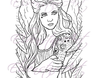 DIGI Stamp Printable Scrapbooking Card Making Crafts Fantasy Gothic Angel tattoos Digital Stamp Download Coloring