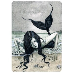 From the Dark Depths ACEO Print gothic mermaid evil beach sea Artist Trading Cards ATC Fantasy Art image 1